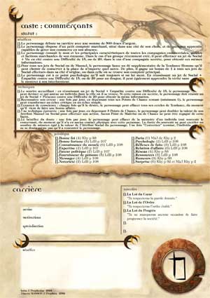 Feuille verso de personnage Commercants